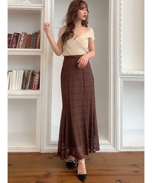 RESEXXY（リゼクシー）の「レースカシュクールニットトップス（ニット/セーター・レディース・ブラック/ピンク/ブラウン/アイボリー・FREE）」の5枚目の写真