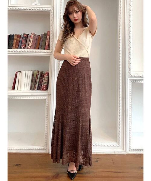 RESEXXY（リゼクシー）の「レースカシュクールニットトップス（ニット/セーター・レディース・ブラック/ピンク/ブラウン/アイボリー・FREE）」の7枚目の写真