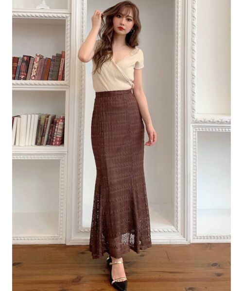 RESEXXY（リゼクシー）の「レースカシュクールニットトップス（ニット/セーター・レディース・ブラック/ピンク/ブラウン/アイボリー・FREE）」の6枚目の写真