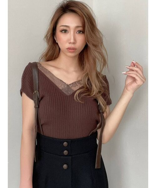 RESEXXY（リゼクシー）の「レースカシュクールニットトップス（ニット/セーター・レディース・ブラック/ピンク/ブラウン/アイボリー・FREE）」の14枚目の写真