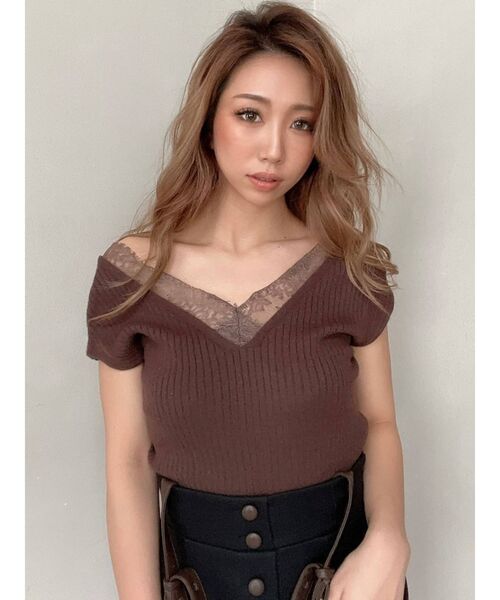 RESEXXY（リゼクシー）の「レースカシュクールニットトップス（ニット/セーター・レディース・ブラック/ピンク/ブラウン/アイボリー・FREE）」の11枚目の写真