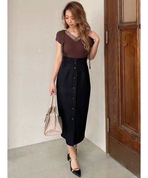 RESEXXY（リゼクシー）の「レースカシュクールニットトップス（ニット/セーター・レディース・ブラック/ピンク/ブラウン/アイボリー・FREE）」の9枚目の写真