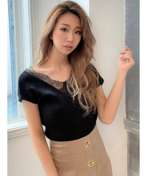RESEXXY（リゼクシー）の「レースカシュクールニットトップス（ニット/セーター・レディース・ブラック/ピンク/ブラウン/アイボリー・FREE）」の22枚目の写真