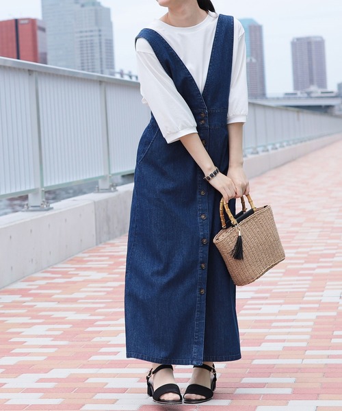 Honeys（ハニーズ）の「ミディ丈ジャンスカ（ジャンパースカート・レディース・ブラック/インディゴブルー/ライトインディゴブルー・S/M/L）」の3枚目の写真