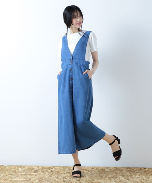 Honeys（ハニーズ）の「ミディ丈ジャンスカ（ジャンパースカート・レディース・ブラック/インディゴブルー/ライトインディゴブルー・S/M/L）」の7枚目の写真