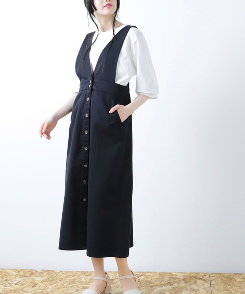 Honeys（ハニーズ）の「ミディ丈ジャンスカ（ジャンパースカート・レディース・ブラック/インディゴブルー/ライトインディゴブルー・S/M/L）」の12枚目の写真