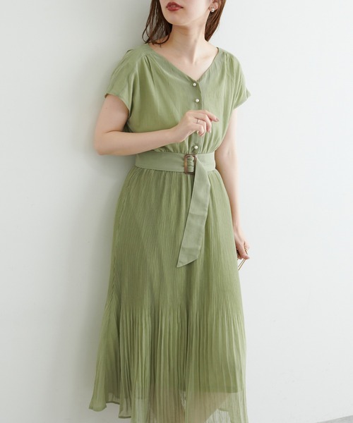 natural couture(ナチュラルクチュール)の「【WEB限定】前後2WAYカシュクール細プリーツワンピース(ワンピース・レディース・ブラック/ミント/ピンク/その他2/その他1/ベージュ・FREE)」の1枚目の写真