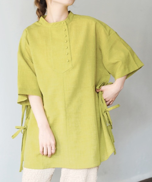 nemne store(ネンネストア)の「ライムをしぼる横リボンオーバーシャツ(シャツ/ブラウス・レディース・オフホワイト/ライム/モカ・フリー)」の19枚目の写真