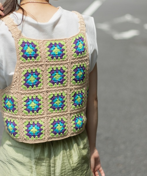 Kastane（カスタネ）の「ハンドクロシェビスチェ（ベスト・レディース・ベージュ/ボルドー・FREE）」の12枚目の写真