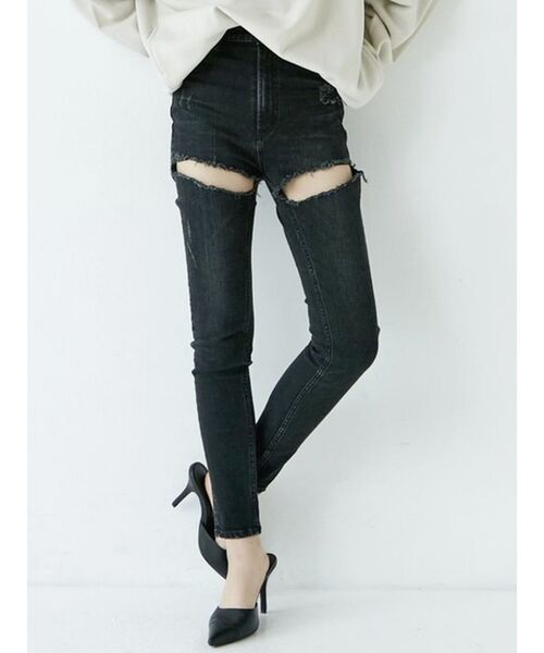 GYDA（ジェイダ）の「H/Wサイハイカットデザインデニムパンツ（デニムパンツ・レディース・ブラック/インディゴブルー・SMALL/MEDIUM/X-SMALL）」の11枚目の写真