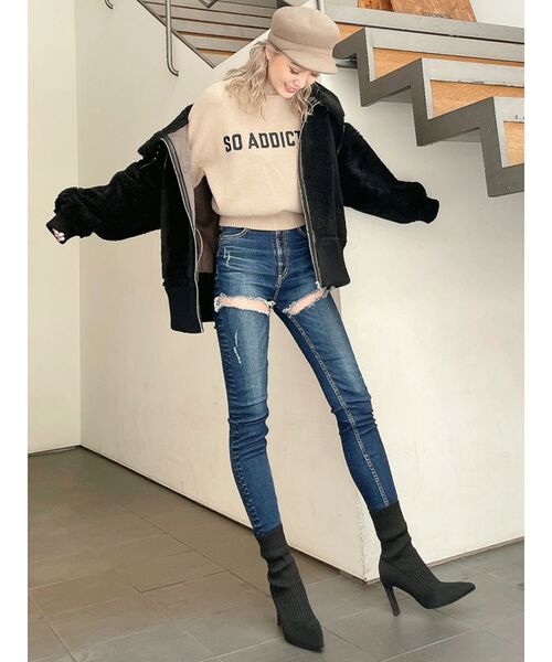 GYDA（ジェイダ）の「H/Wサイハイカットデザインデニムパンツ（デニムパンツ・レディース・ブラック/インディゴブルー・SMALL/MEDIUM/X-SMALL）」の9枚目の写真