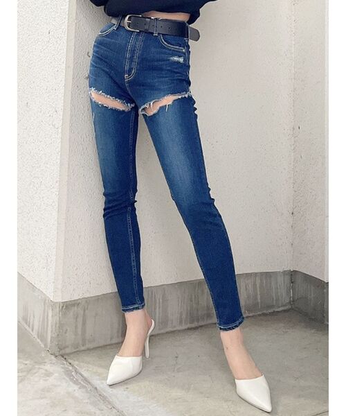 GYDA（ジェイダ）の「H/Wサイハイカットデザインデニムパンツ（デニムパンツ・レディース・ブラック/インディゴブルー・SMALL/MEDIUM/X-SMALL）」の12枚目の写真