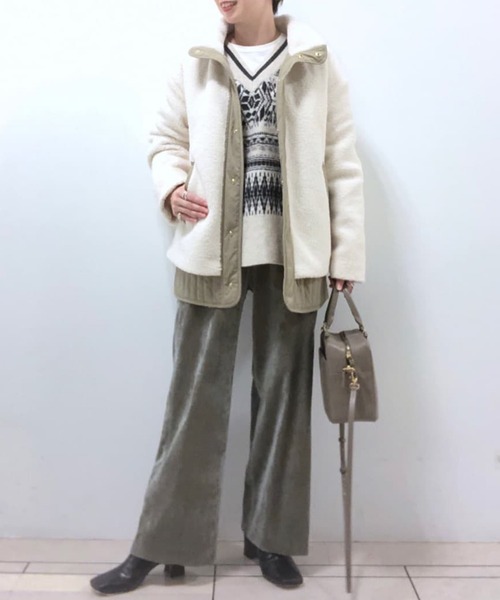 RIVE DROITE　リヴドロワ　ボア切替ブルゾン　キルト　白×カーキ RIVE DROITE（リヴドロワ）の「羽織るだけで旬のスタイルが完成 【WEB