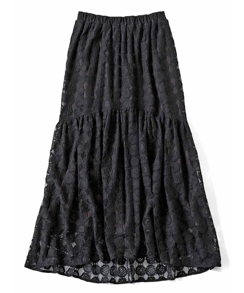 シロップ．（シロップ．）の「クッキーレースのロングテールティアードスカート（スカート・レディース・ブラック/ブラウン系その他・SMALL/MEDIUM/LARGE/X-LARGE/XX-LARGE）」の6枚目の写真