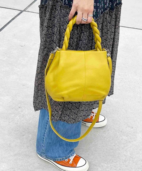 Beaure ヴュレ カウレザー 三つ編み ハンドル トート ミニ 2way バッグ ショルダーバッグ The ミニ 三