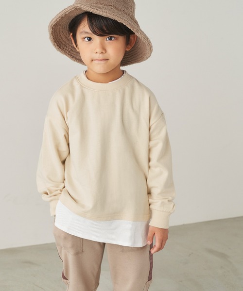 ＆yam（アンドヤム）の「ワッフルレイヤード風プレミアムスウェット（スウェット・キッズ・ブルー/グリーン/ピンク/オレンジ/ホワイト系・140-150cm/110-120cm/150-160cm/120-130cm/130-140cm）」の2枚目の写真