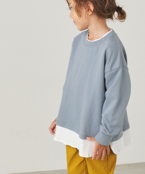 ＆yam（アンドヤム）の「ワッフルレイヤード風プレミアムスウェット（スウェット・キッズ・ブルー/グリーン/ピンク/オレンジ/ホワイト系・140-150cm/110-120cm/150-160cm/120-130cm/130-140cm）」の3枚目の写真