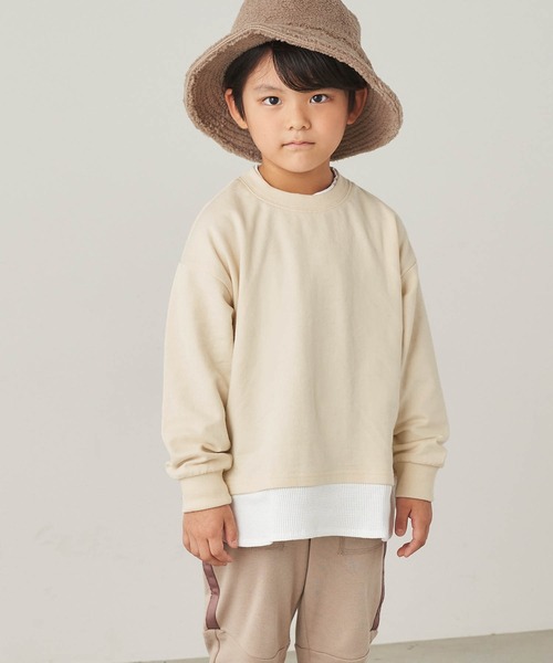 ＆yam（アンドヤム）の「ワッフルレイヤード風プレミアムスウェット（スウェット・キッズ・ブルー/グリーン/ピンク/オレンジ/ホワイト系・140-150cm/110-120cm/150-160cm/120-130cm/130-140cm）」の6枚目の写真