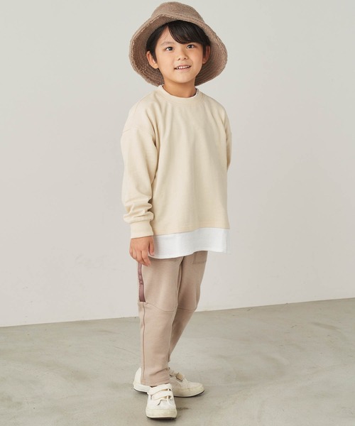 ＆yam（アンドヤム）の「ワッフルレイヤード風プレミアムスウェット（スウェット・キッズ・ブルー/グリーン/ピンク/オレンジ/ホワイト系・140-150cm/110-120cm/150-160cm/120-130cm/130-140cm）」の9枚目の写真