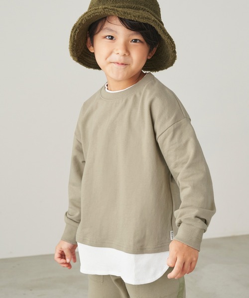 ＆yam（アンドヤム）の「ワッフルレイヤード風プレミアムスウェット（スウェット・キッズ・ブルー/グリーン/ピンク/オレンジ/ホワイト系・140-150cm/110-120cm/150-160cm/120-130cm/130-140cm）」の10枚目の写真