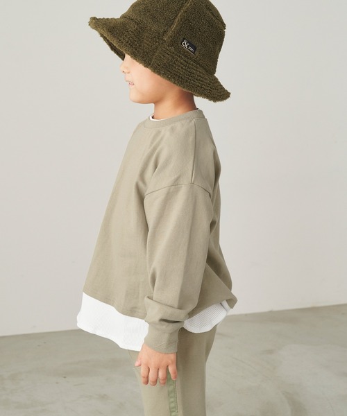 ＆yam（アンドヤム）の「ワッフルレイヤード風プレミアムスウェット（スウェット・キッズ・ブルー/グリーン/ピンク/オレンジ/ホワイト系・140-150cm/110-120cm/150-160cm/120-130cm/130-140cm）」の11枚目の写真