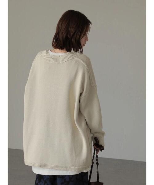 AMERICAN HOLIC(アメリカンホリック)の「Vネックダメージニットプルオーバー(ニット/セーター・レディース・アイボリー/チャコールグレー・M/L)」の14枚目の写真