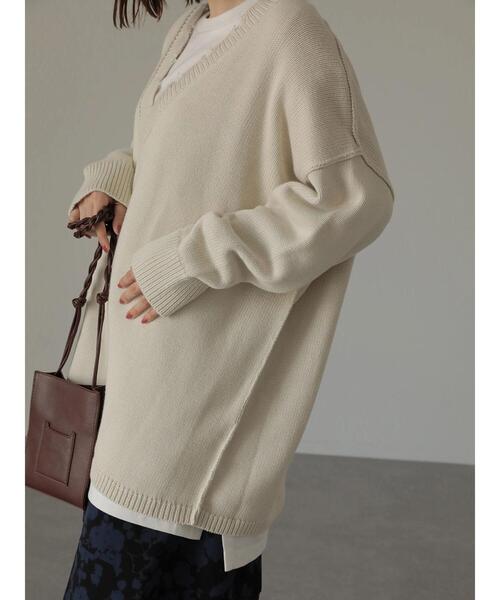 AMERICAN HOLIC(アメリカンホリック)の「Vネックダメージニットプルオーバー(ニット/セーター・レディース・アイボリー/チャコールグレー・M/L)」の16枚目の写真