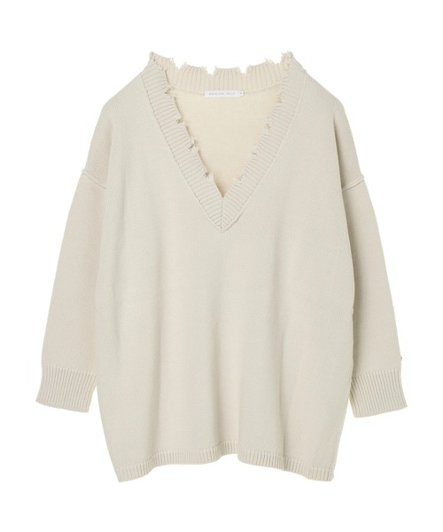 AMERICAN HOLIC(アメリカンホリック)の「Vネックダメージニットプルオーバー(ニット/セーター・レディース・アイボリー/チャコールグレー・M/L)」の8枚目の写真