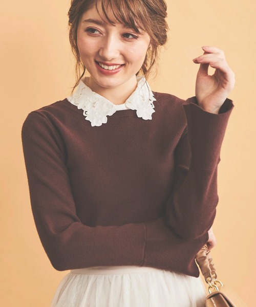 NOELA（ノエラ）の「刺繍衿ニット（ニット/セーター・レディース・ブラウン/ブラック/オフホワイト・フリー）」の7枚目の写真