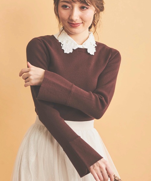 NOELA（ノエラ）の「刺繍衿ニット（ニット/セーター・レディース・ブラウン/ブラック/オフホワイト・フリー）」の9枚目の写真