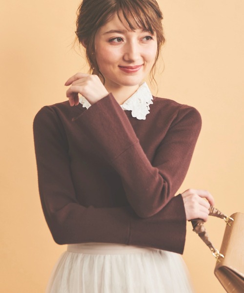NOELA（ノエラ）の「刺繍衿ニット（ニット/セーター・レディース・ブラウン/ブラック/オフホワイト・フリー）」の8枚目の写真