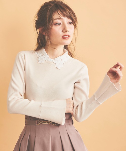 NOELA（ノエラ）の「刺繍衿ニット（ニット/セーター・レディース・ブラウン/ブラック/オフホワイト・フリー）」の4枚目の写真