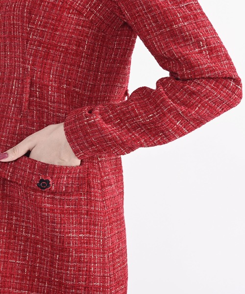 【美品】マリークヮント　近年✨ボタンデイジーツイード ワンピース ベルト付き M MARY QUANT（マリークワント）の「ボタンデイジーツイード ワンピース
