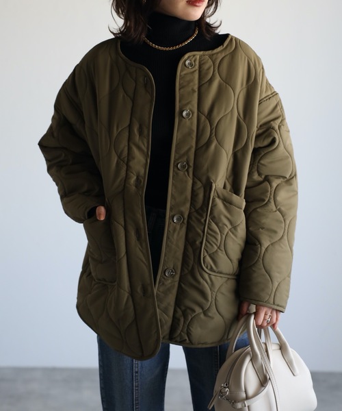 BEAMS ノーカラーキルティングジャケット XL 750ダウン BEAMS ノーカラーキルティングジャケット XL 750ダウン