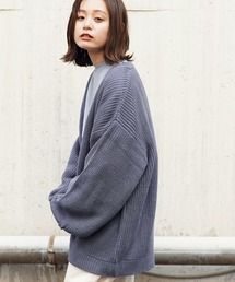  アクリル バルキー 畦 バルーンスリーブ ビッグシルエット カーディガン / カーデ
