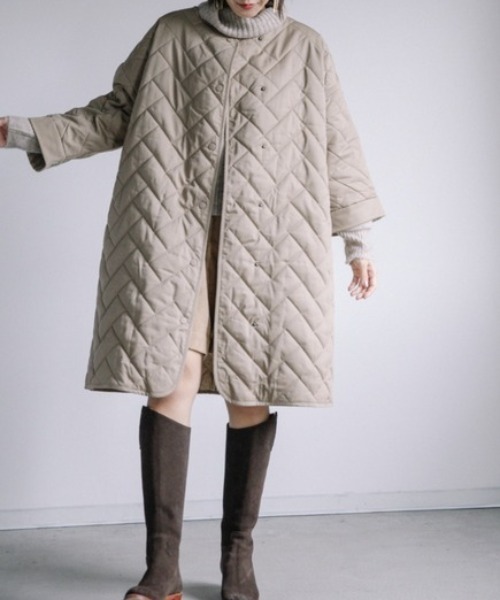 Chaco closet(チャコ クローゼット)の「軽量キルティングAラインノーカラーコート(ノーカラーコート・レディース・ベージュ/オレンジ・FREE)」の5枚目の写真