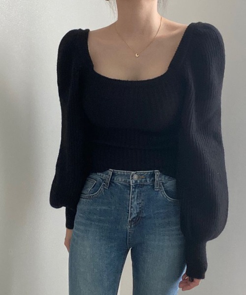 by muni:r(バイ ムニール)の「パフバルーンニットTシャツ(ニット/セーター・レディース・ブラック/ベージュ/ブラウン/ピンク/ダークグレー・FREE)」の14枚目の写真