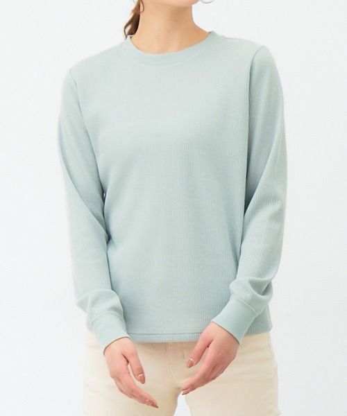 Honeys(ハニーズ)の「ワッフルクルーネックT(Tシャツ/カットソー・レディース・ピンク/ミント/ベージュ系その他2/ホワイト×ブラック/スミクロ/アイボリー/ベージュ系その他/サックスブルー・LL/L/M)」の6枚目の写真