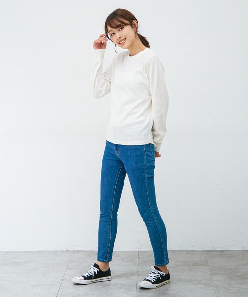 Honeys(ハニーズ)の「ワッフルクルーネックT(Tシャツ/カットソー・レディース・ピンク/ミント/ベージュ系その他2/ホワイト×ブラック/スミクロ/アイボリー/ベージュ系その他/サックスブルー・LL/L/M)」の9枚目の写真