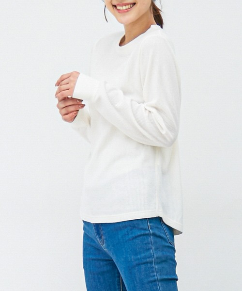 Honeys(ハニーズ)の「ワッフルクルーネックT(Tシャツ/カットソー・レディース・ピンク/ミント/ベージュ系その他2/ホワイト×ブラック/スミクロ/アイボリー/ベージュ系その他/サックスブルー・LL/L/M)」の10枚目の写真