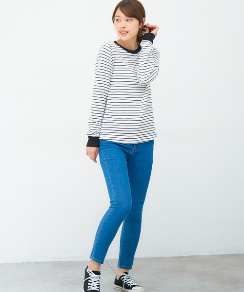 Honeys(ハニーズ)の「ワッフルクルーネックT(Tシャツ/カットソー・レディース・ピンク/ミント/ベージュ系その他2/ホワイト×ブラック/スミクロ/アイボリー/ベージュ系その他/サックスブルー・LL/L/M)」の12枚目の写真