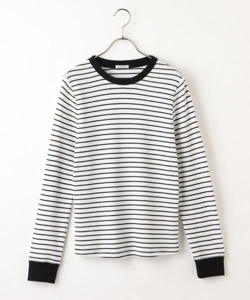Honeys(ハニーズ)の「ワッフルクルーネックT(Tシャツ/カットソー・レディース・ピンク/ミント/ベージュ系その他2/ホワイト×ブラック/スミクロ/アイボリー/ベージュ系その他/サックスブルー・LL/L/M)」の14枚目の写真