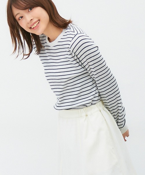 Honeys(ハニーズ)の「ワッフルクルーネックT(Tシャツ/カットソー・レディース・ピンク/ミント/ベージュ系その他2/ホワイト×ブラック/スミクロ/アイボリー/ベージュ系その他/サックスブルー・LL/L/M)」の22枚目の写真