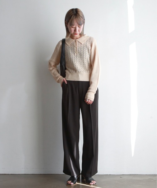 feepur(フェピュール)の「【ハンドウォッシャブル】透かし編みニットポロ(ニット/セーター・レディース・ブラック/ベージュ/オフホワイト・MEDIUM)」の4枚目の写真