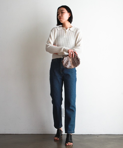 feepur(フェピュール)の「【ハンドウォッシャブル】透かし編みニットポロ(ニット/セーター・レディース・ブラック/ベージュ/オフホワイト・MEDIUM)」の10枚目の写真