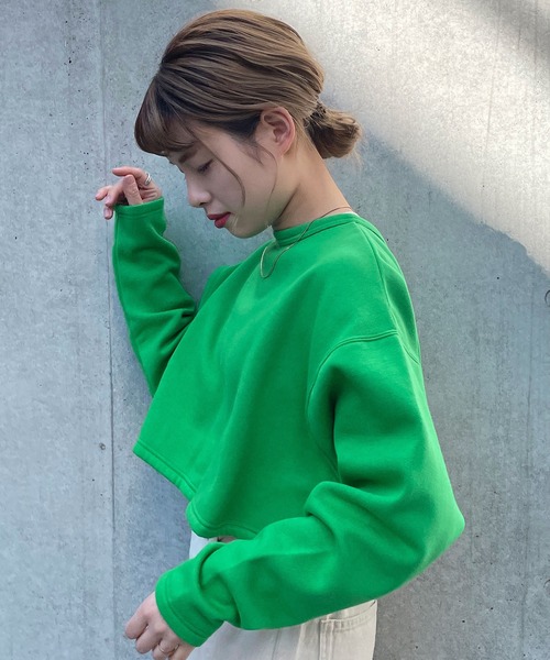 w closet(ダブルクローゼット)の「スウェットショートクルーネックカーディガン(カーディガン/ボレロ・レディース・ブラック/オレンジ/グリーン/アイボリー/ミント・FREE)」の9枚目の写真