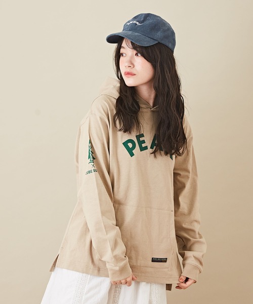 CUBE SUGAR（キューブシュガー）の「WOODSコラボ天竺アウトドアロゴプリントパーカー（パーカー・レディース・ホワイト/ブラック/ベージュ・M）」の3枚目の写真