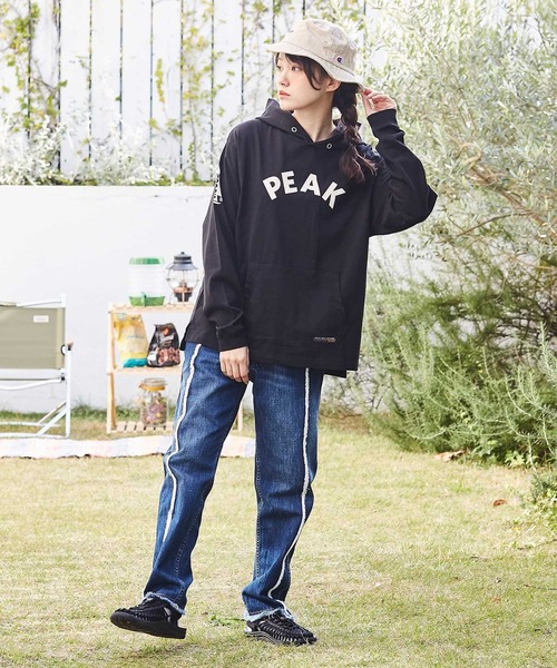 CUBE SUGAR（キューブシュガー）の「WOODSコラボ天竺アウトドアロゴプリントパーカー（パーカー・レディース・ホワイト/ブラック/ベージュ・M）」の7枚目の写真