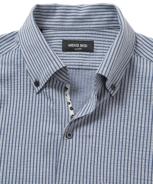 MEN'S BIGI(メンズビギ)の「【COOLMAX】ニットサッカースキッパーB.D.七分袖シャツ(シャツ/ブラウス・メンズ・ホワイト/ネイビー/ブルー系その他・01/02/03/04)」の14枚目の写真