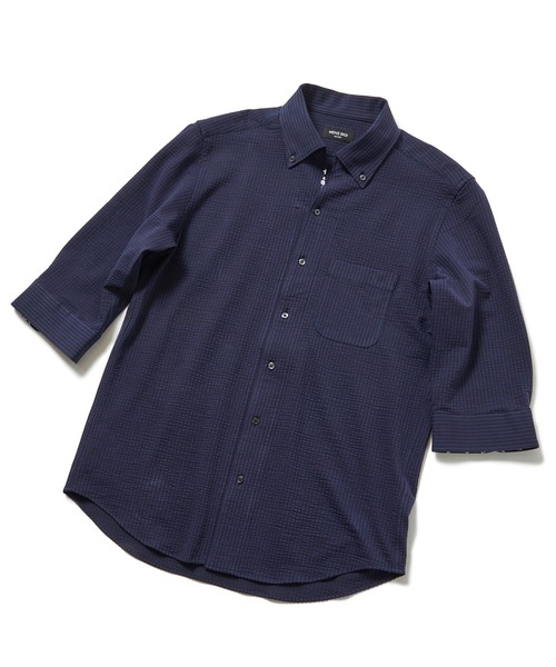 MEN'S BIGI(メンズビギ)の「【COOLMAX】ニットサッカースキッパーB.D.七分袖シャツ(シャツ/ブラウス・メンズ・ホワイト/ネイビー/ブルー系その他・01/02/03/04)」の21枚目の写真